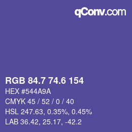 カラーコード: RGB 84.7 74.6 154 | qconv.com