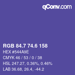 カラーコード: RGB 84.7 74.6 158 | qconv.com