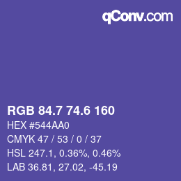 カラーコード: RGB 84.7 74.6 160 | qconv.com