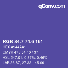 カラーコード: RGB 84.7 74.6 161 | qconv.com