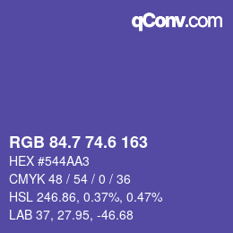 カラーコード: RGB 84.7 74.6 163 | qconv.com