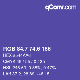 カラーコード: RGB 84.7 74.6 166 | qconv.com