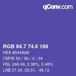 カラーコード: RGB 84.7 74.6 168 | qconv.com