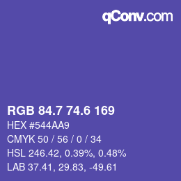 カラーコード: RGB 84.7 74.6 169 | qconv.com