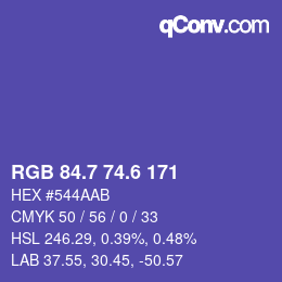 カラーコード: RGB 84.7 74.6 171 | qconv.com