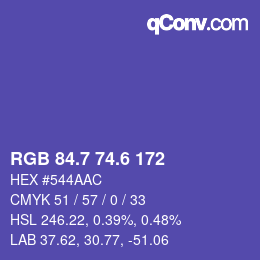 カラーコード: RGB 84.7 74.6 172 | qconv.com