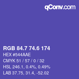 カラーコード: RGB 84.7 74.6 174 | qconv.com