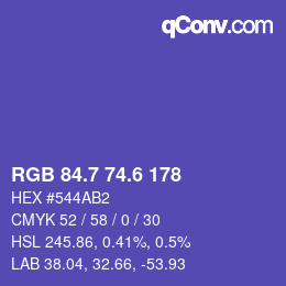 カラーコード: RGB 84.7 74.6 178 | qconv.com