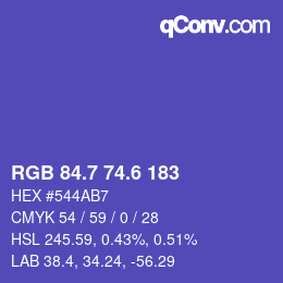 カラーコード: RGB 84.7 74.6 183 | qconv.com