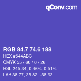 カラーコード: RGB 84.7 74.6 188 | qconv.com