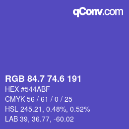 カラーコード: RGB 84.7 74.6 191 | qconv.com