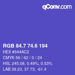 カラーコード: RGB 84.7 74.6 194 | qconv.com