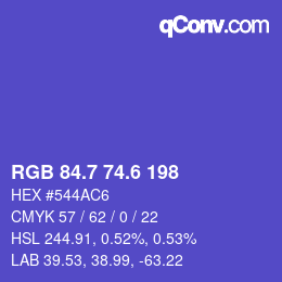 カラーコード: RGB 84.7 74.6 198 | qconv.com