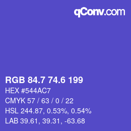 カラーコード: RGB 84.7 74.6 199 | qconv.com