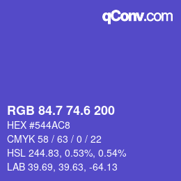 カラーコード: RGB 84.7 74.6 200 | qconv.com