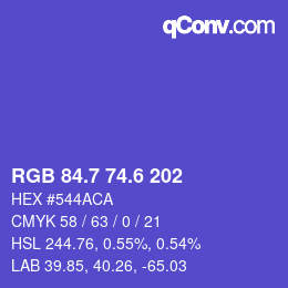 カラーコード: RGB 84.7 74.6 202 | qconv.com