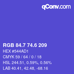 カラーコード: RGB 84.7 74.6 209 | qconv.com
