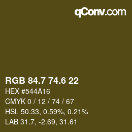 カラーコード: RGB 84.7 74.6 22 | qconv.com