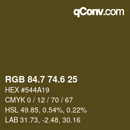カラーコード: RGB 84.7 74.6 25 | qconv.com