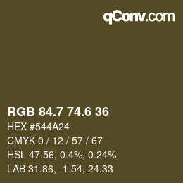 カラーコード: RGB 84.7 74.6 36 | qconv.com