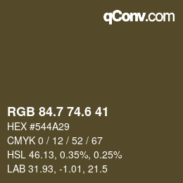 カラーコード: RGB 84.7 74.6 41 | qconv.com