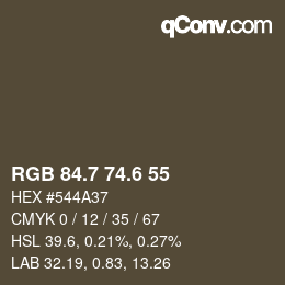 カラーコード: RGB 84.7 74.6 55 | qconv.com