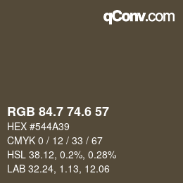 カラーコード: RGB 84.7 74.6 57 | qconv.com