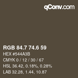 カラーコード: RGB 84.7 74.6 59 | qconv.com