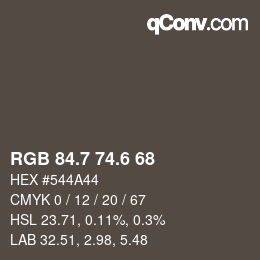 カラーコード: RGB 84.7 74.6 68 | qconv.com