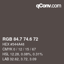 カラーコード: RGB 84.7 74.6 72 | qconv.com