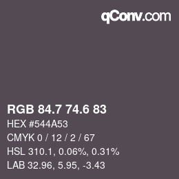 カラーコード: RGB 84.7 74.6 83 | qconv.com
