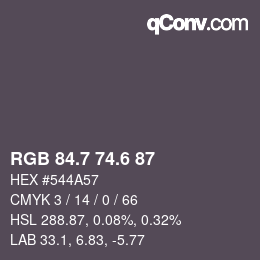 カラーコード: RGB 84.7 74.6 87 | qconv.com