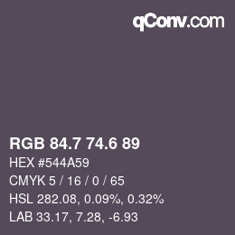 カラーコード: RGB 84.7 74.6 89 | qconv.com