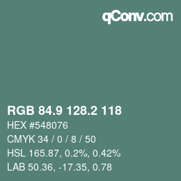 カラーコード: RGB 84.9 128.2 118 | qconv.com
