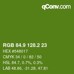 カラーコード: RGB 84.9 128.2 23 | qconv.com