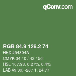 カラーコード: RGB 84.9 128.2 74 | qconv.com