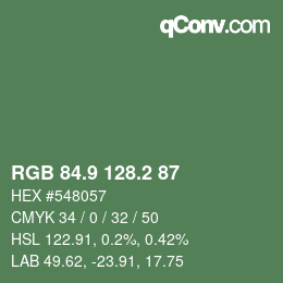 カラーコード: RGB 84.9 128.2 87 | qconv.com