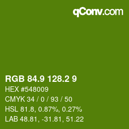 カラーコード: RGB 84.9 128.2 9 | qconv.com
