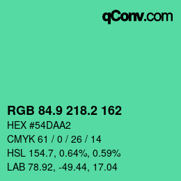 カラーコード: RGB 84.9 218.2 162 | qconv.com