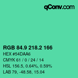 カラーコード: RGB 84.9 218.2 166 | qconv.com