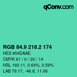 カラーコード: RGB 84.9 218.2 174 | qconv.com