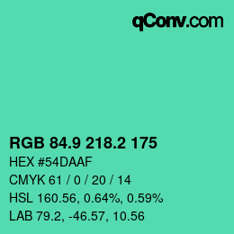 カラーコード: RGB 84.9 218.2 175 | qconv.com