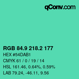 カラーコード: RGB 84.9 218.2 177 | qconv.com