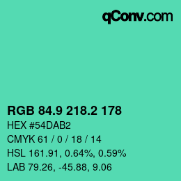 カラーコード: RGB 84.9 218.2 178 | qconv.com