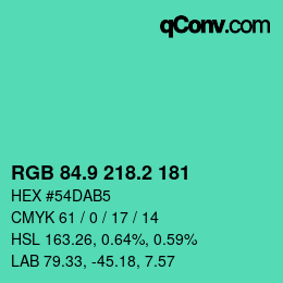カラーコード: RGB 84.9 218.2 181 | qconv.com