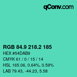 カラーコード: RGB 84.9 218.2 185 | qconv.com