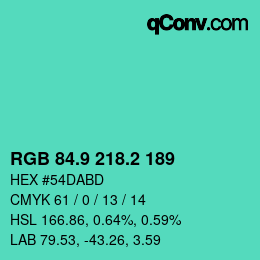 カラーコード: RGB 84.9 218.2 189 | qconv.com