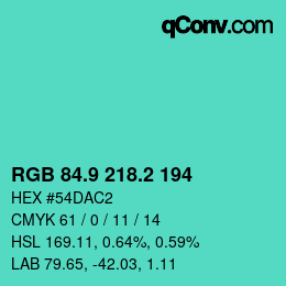 カラーコード: RGB 84.9 218.2 194 | qconv.com