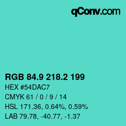 カラーコード: RGB 84.9 218.2 199 | qconv.com