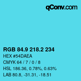 カラーコード: RGB 84.9 218.2 234 | qconv.com